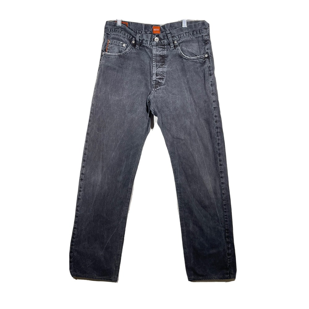HUGO BOSS Orange Label Jeans HB1 Dark Gray Button Fly Straight Leg Denim 33x32